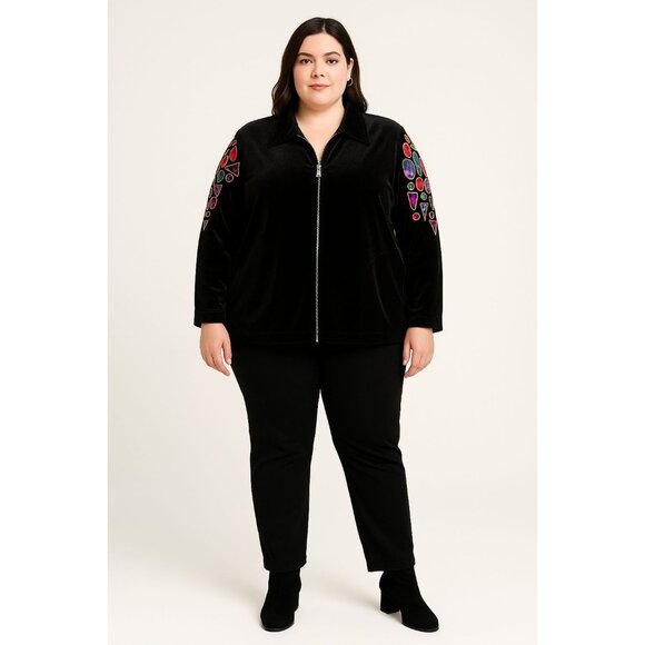 Vintage Bob Mackie Wearable Art XL Velour Jacket Zip Embroidered Gemstone Design - Picture 10 of 10